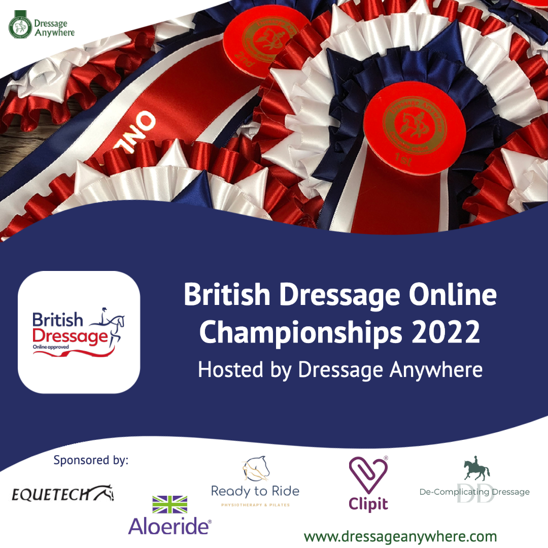 Red white and blue online dressage championship rosettes with sponsors logos