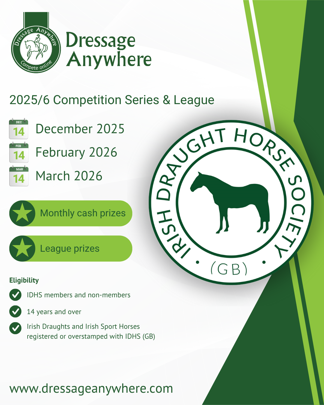 A poster with green IDHS and DA logos, summarising the information about the league