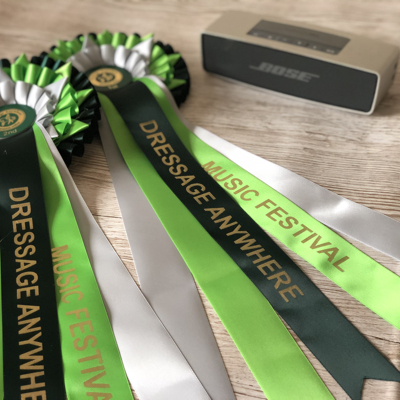 Online dressage freestyle to music rosettes and a Bose Speaker