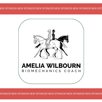 Logo of two horses, one black and one white facing oppositie directions. Text reads Amelia Wilbourn Biomechanics Coach