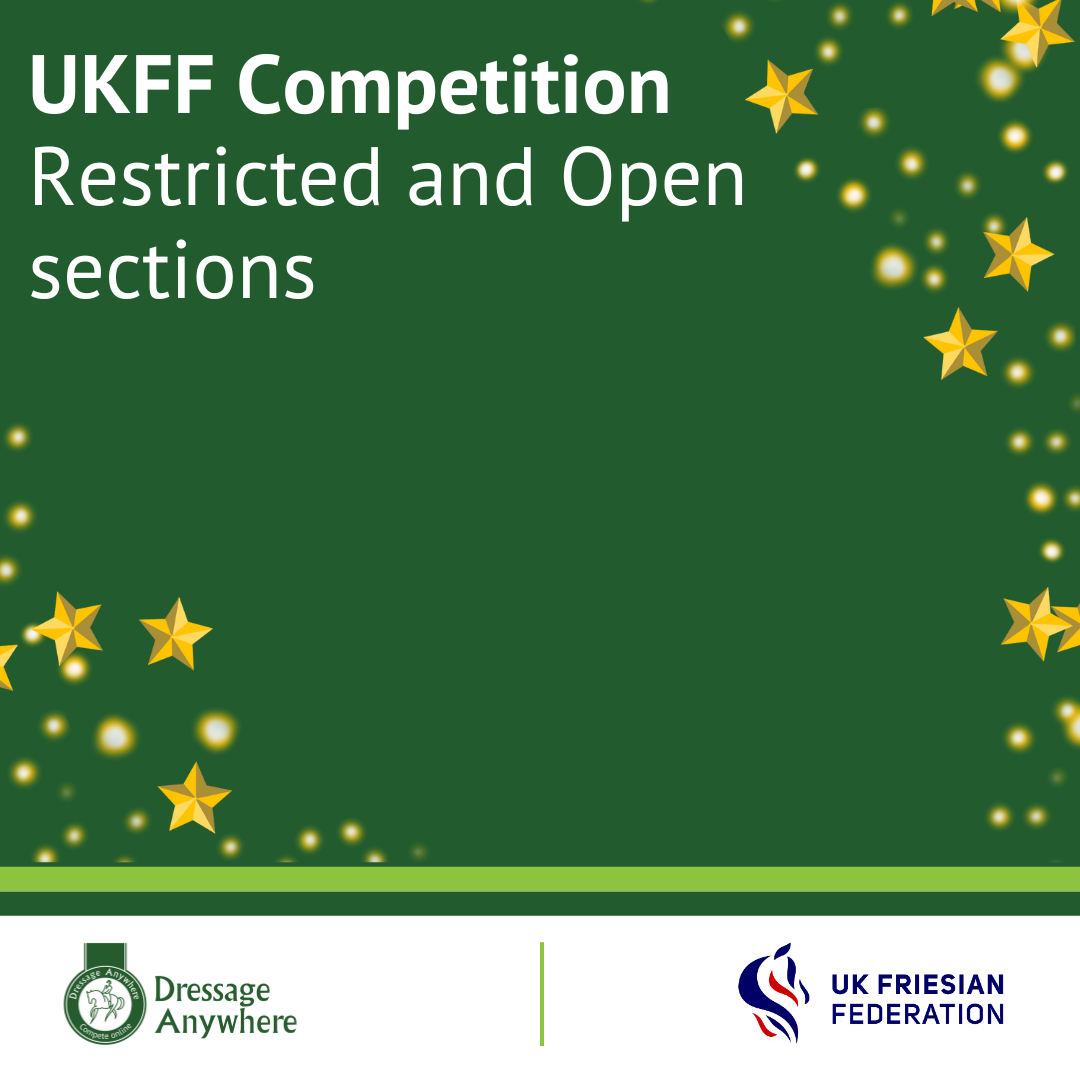 Green background with yellow stars. Text reads: UKFF Competitions, Resricted and Open Sections